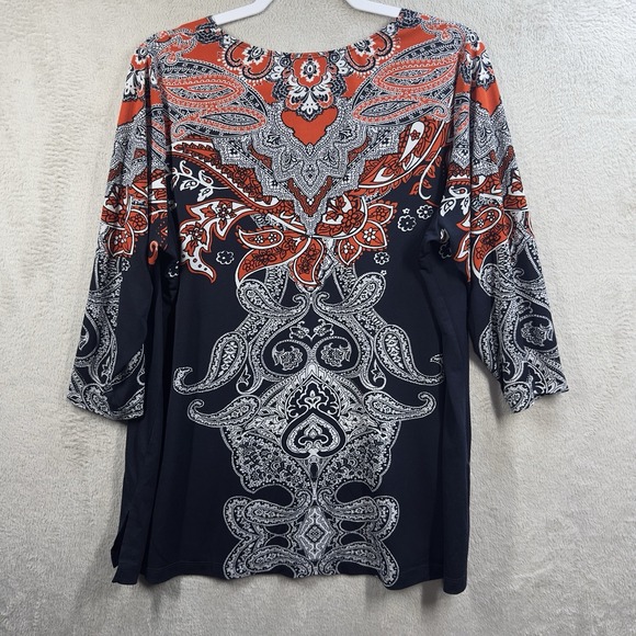 Susan Graver Liquid Knit Paisley Blouse Women's 1X 3/4 Sleeve Travel Easy Care - Picture 6 of 7